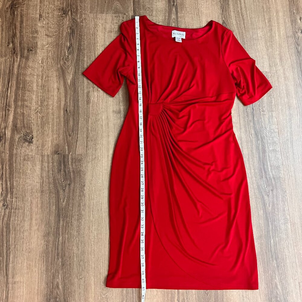 North Style Red Rouched Cinch Waist Dress Sz 16 - Picture 4 of 9